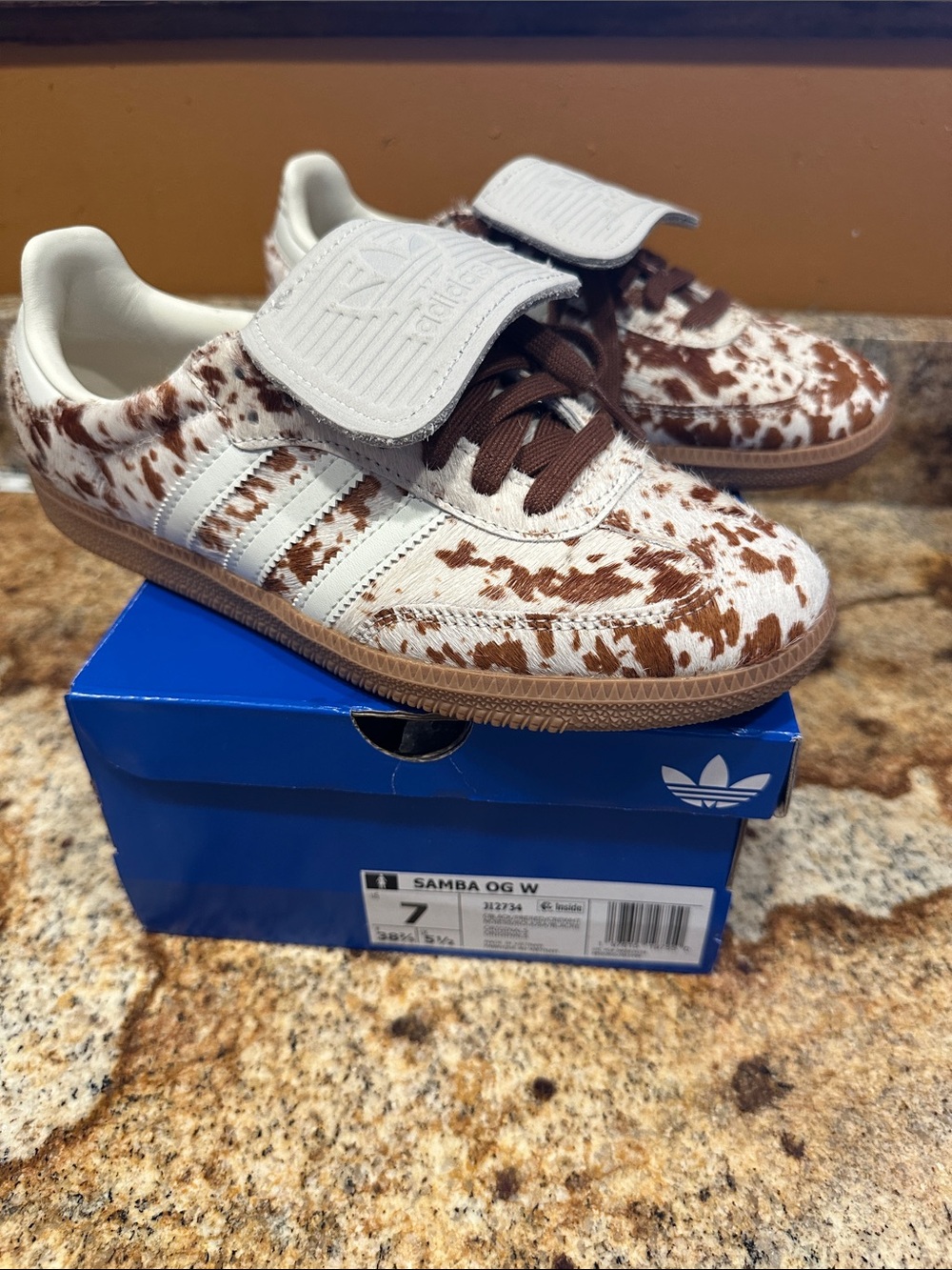 Adidas Women OG Sneakers in White & Brown Cowprint